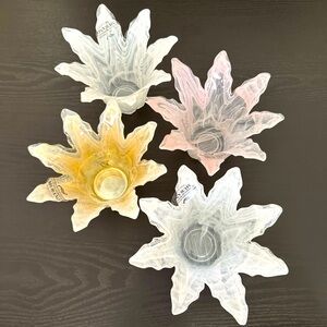 Murano Italy Leaf White Champagne Pink Glass Candle Holders Vase Decor Bowls, 7”